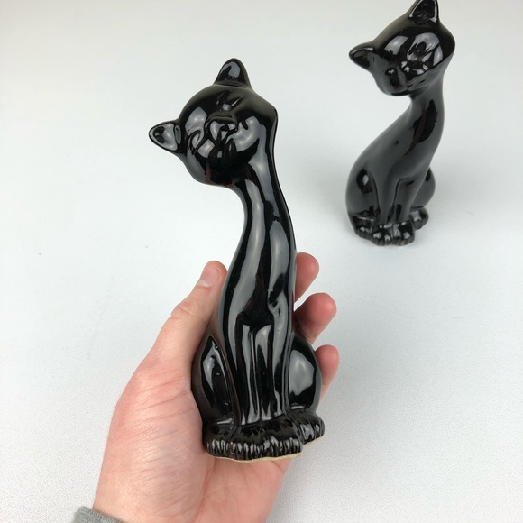 VTG Set of 2 MCM 6" Tall Black Cat Figurines Moder - Picture 8 of 10